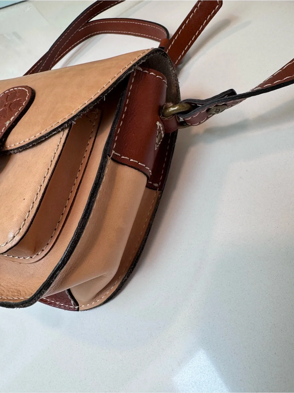 Patricia Nash Two-Tone Saddle Crossbody in Tan and Brown - Picture 2 of 9